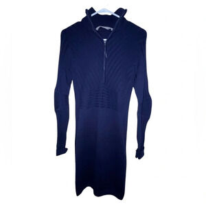 Athleta Women's Blue Long Sleeve 1/4 Zip Ribbed Knit Sweater Dress Size Small